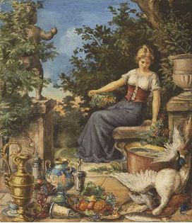 Seated Young Girl with Still Life in Foreground